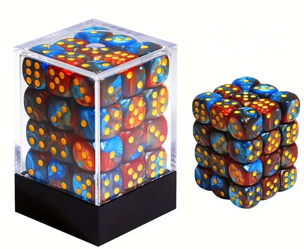 36pc Small D6 dice set and container - Blue/Red - WZRD TCG
