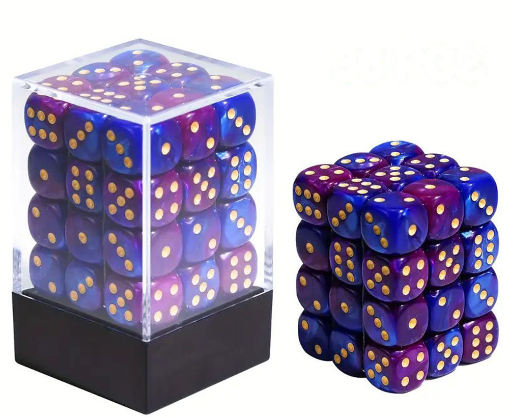 36pc Small D6 dice set and container - Purple/Blue - WZRD TCG