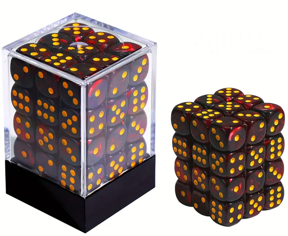 36pc Small D6 dice set and container - Red/Black - WZRD TCG