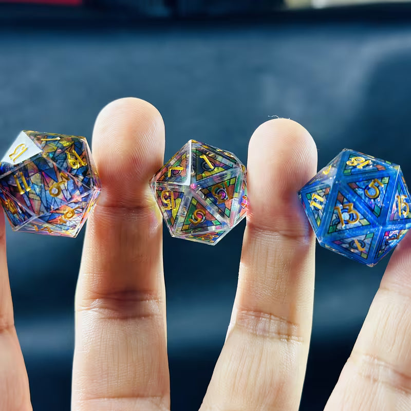 7pcs Resin Dice Set-Blue Stained Glass