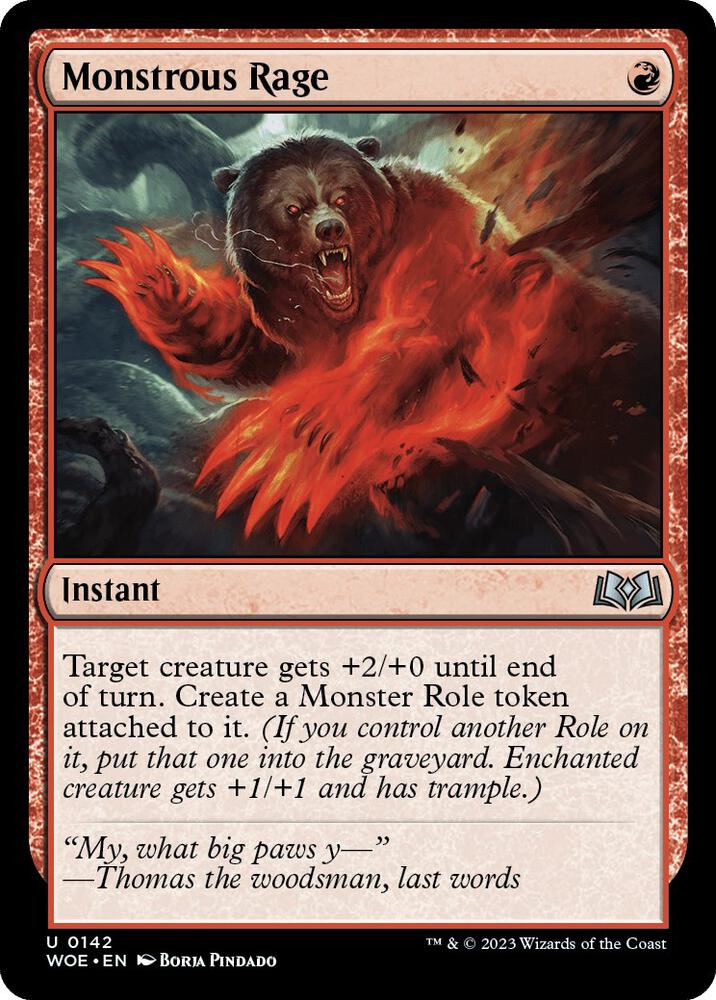 Monstrous Rage, WOE, 142, NM, Foil