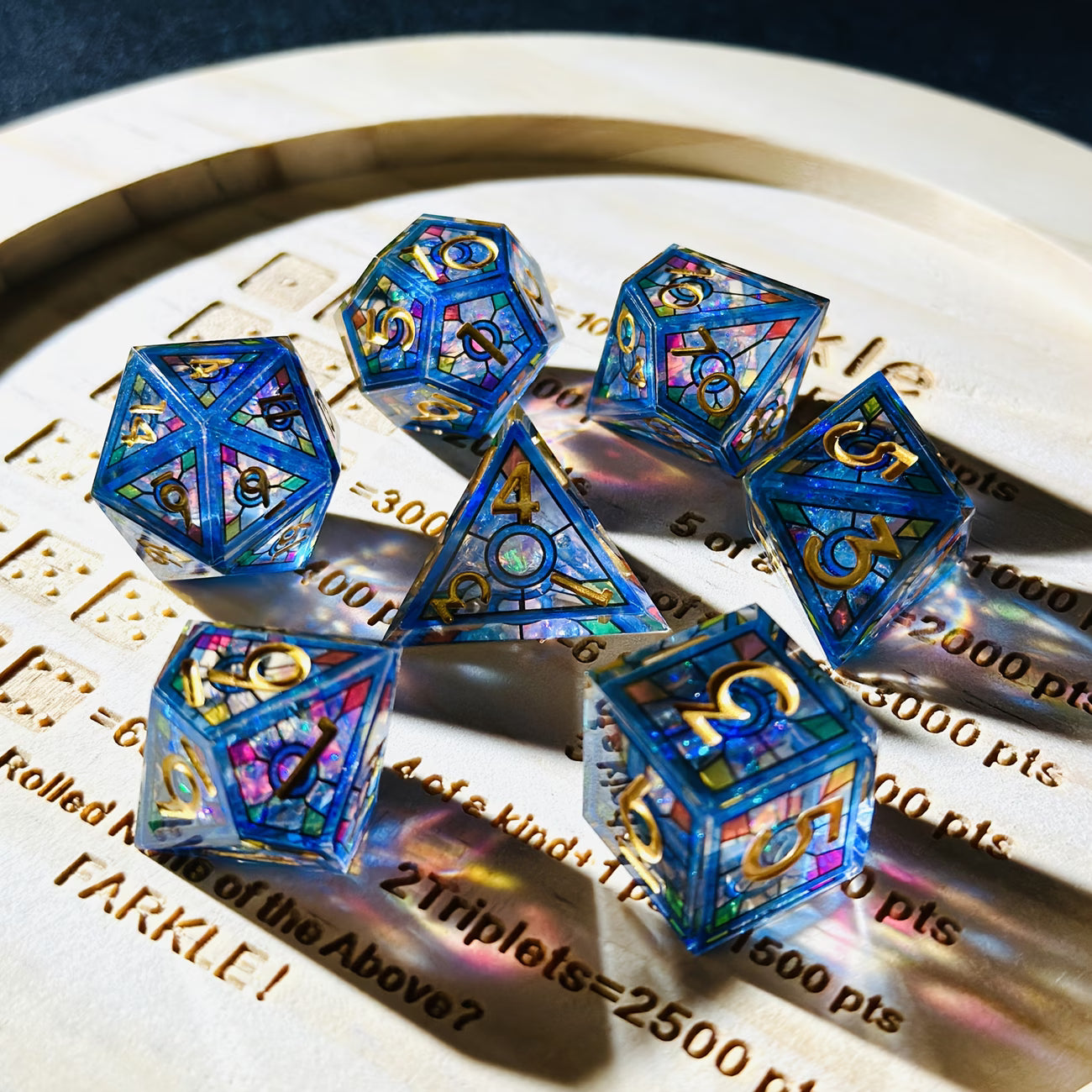 7pcs Resin Dice Set-Blue Stained Glass