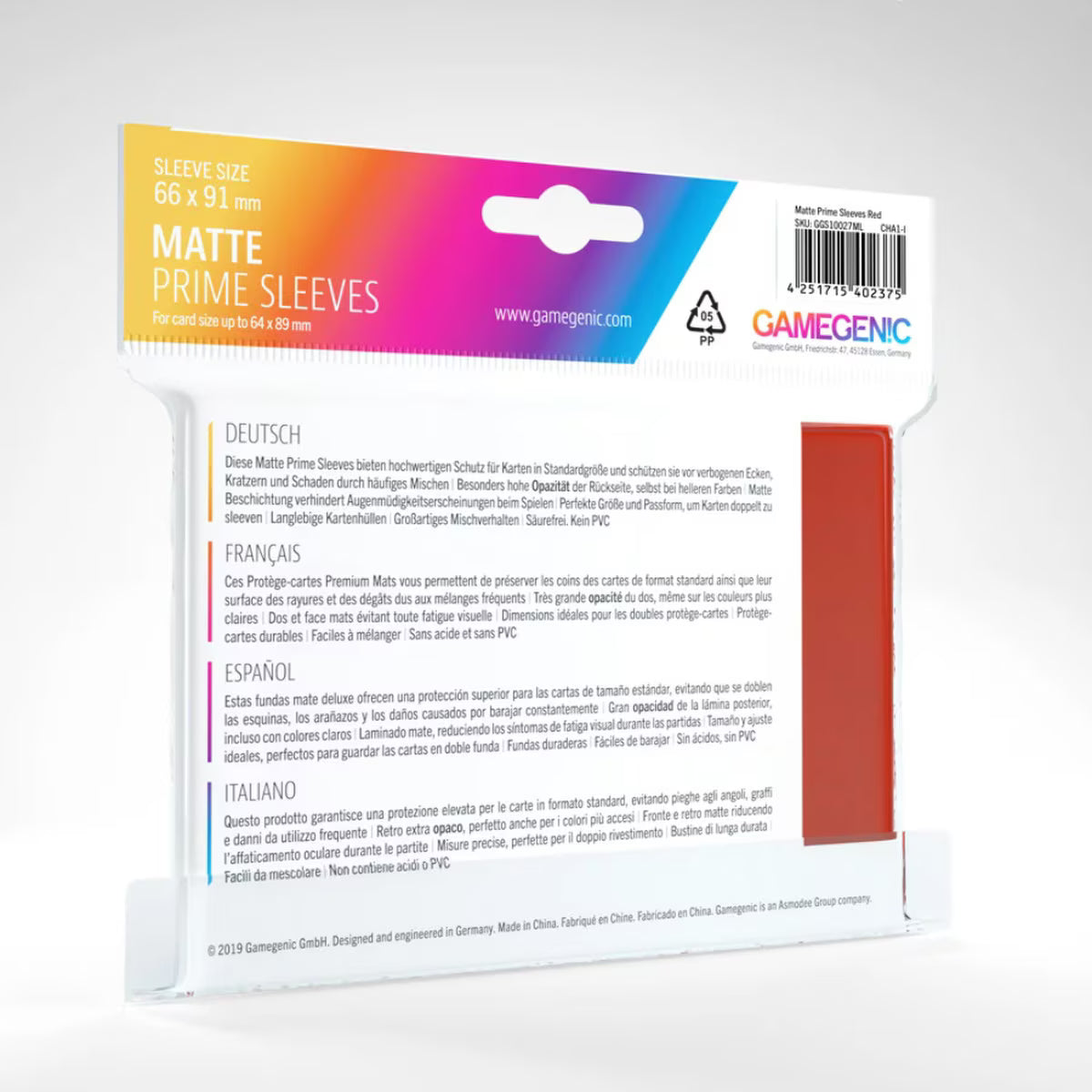 GameGenic - Matte Prime Sleeves: Red (100)