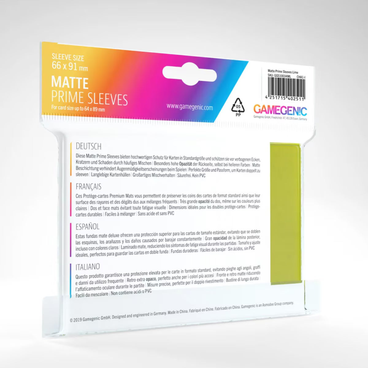 GameGenic - Matte Prime Sleeves: Lime (100)