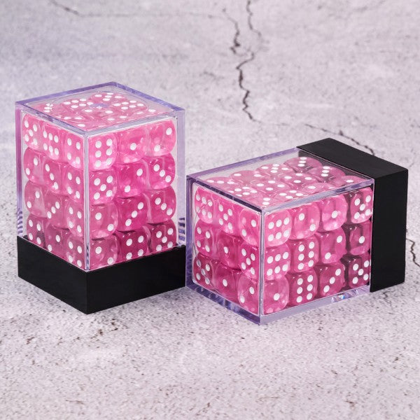 Dice - 12mm D6 Transparent Pink pips dice