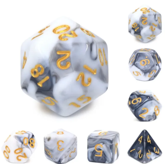 Opaque White + Black Dice Set
