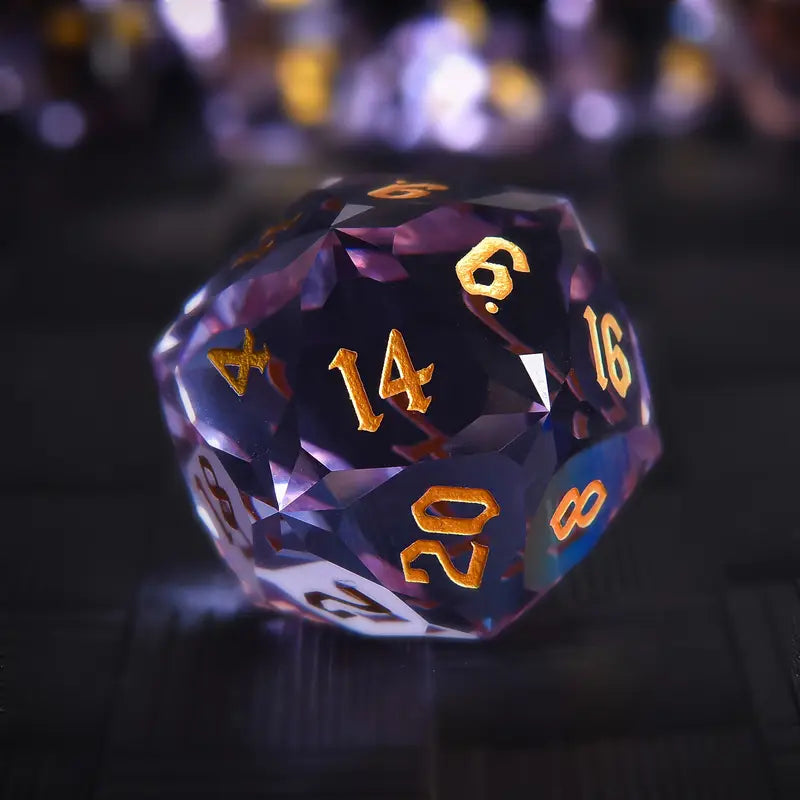D&D -  Glass Gem Dice - Large D20 - Amethyst Purple