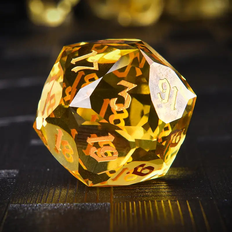 D&D -  Glass Gem Dice - Large D20 - Topaz Yellow